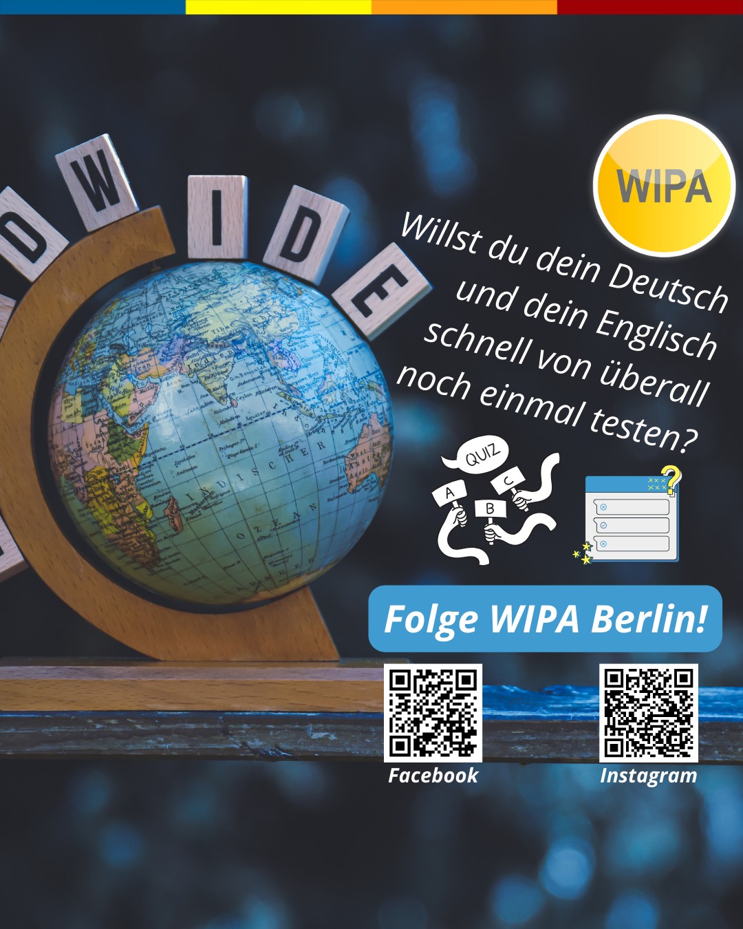 Englisch A2 in nur 48 Stunden? 😎 Yes, you can!
Let’s gooo 🚀
✨ Level up your English in record time! ✨
🚀 Englisch Intensivkurs A2 für Erwachsene bei WIPA Berlin
📍 Möllendorffstr. 48, 10367 Berlin
🕒 montags & mittwochs | 16:15 – 17:45 Uhr
⏱️ A2 erreichen in nur 48 Stunden
👉 Starte jetzt – fürs Verreisen & Alltag! 💬🌍
📞 030 557414 16
📧 kiku@wipa-berlin.de
#Englischlernen #Berlin #WIPABerlin #Englischkurs #Intensivkurs #Sprachschule #learnenglishinberlin #englishforadults #EnglischIntensivkurs #LerneEnglischInBerlin