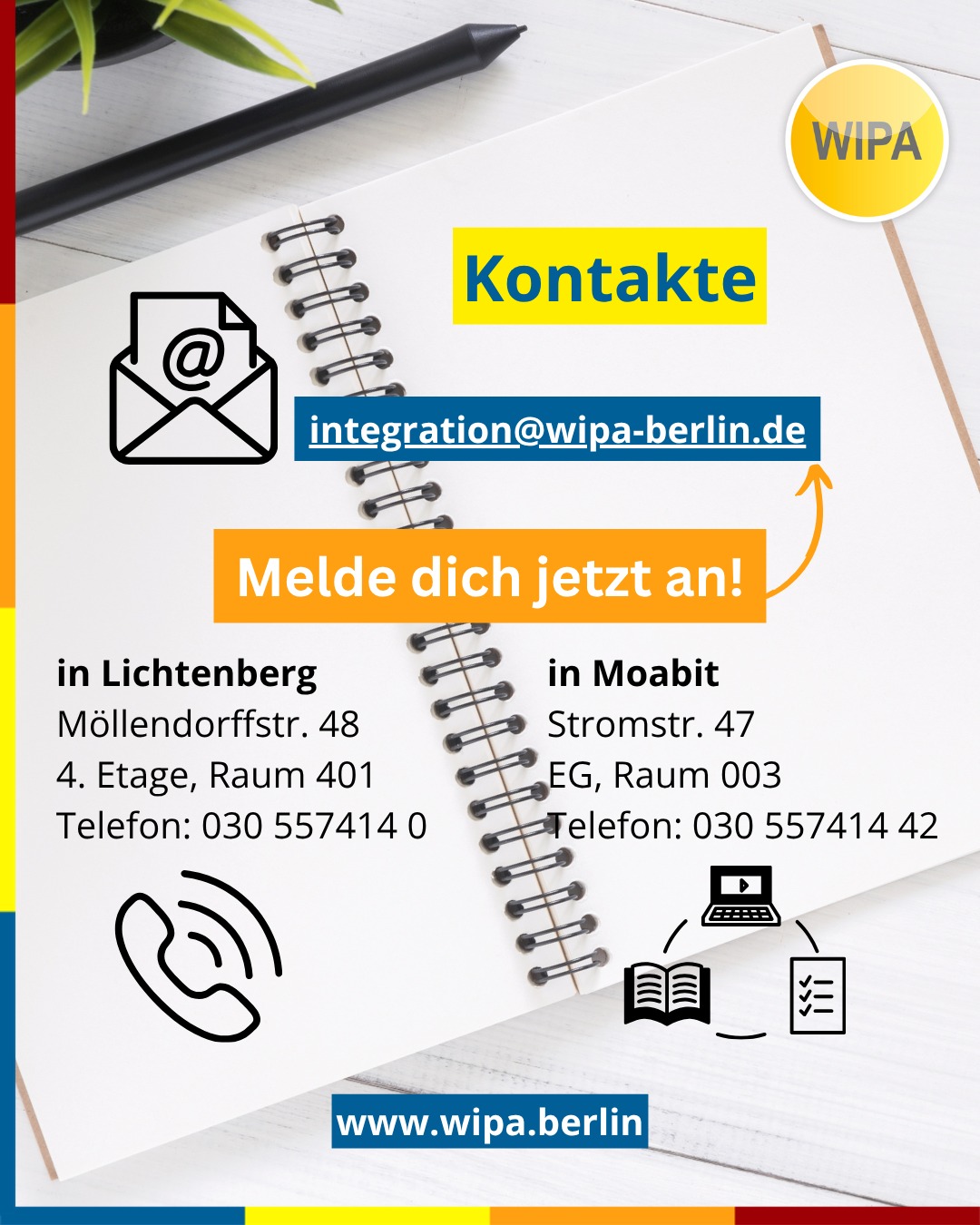 🇩🇪 Alphabetisierung & Integrationskurs in Berlin – Deutsch lesen, schreiben & sprechen lernen
Du möchtest Deutsch lesen und schreiben lernen?
Unsere Alphabetisierungskurse in Berlin bieten dir den perfekten Start: Schritt für Schritt lernst du das Alphabet, lesen, schreiben und sicher Deutsch sprechen – für Alltag, Beruf und Gesellschaft.
📚 Kursinhalte:
• Alphabet lernen & Buchstaben sicher schreiben ✍️
• Lesen & Schreiben für den Alltag (Formulare, Schilder, Nachrichten)
• Deutsch sprechen & verstehen 🗣️
• Lernstrategien: „Lernen lernen“
• Orientierungskurs (100 UE): Politik, Gesellschaft & Geschichte 🇩🇪
• Insgesamt 900 UE (≈ 12 Monate) + optional 300 UE Wiederholung
• Abschluss: Deutsch-Test für Zuwanderer (telc DTZ A2/B1) + Test „Leben in Deutschland“ ✅
🕓 Kurszeiten:
👉 montags bis freitags, 4 Unterrichtseinheiten pro Tag
📍 Standorte in Berlin:
Lichtenberg – WIPA GmbH, Möllendorffstraße 48 (4. OG, Raum 401)
☎️ 030 557414 0 | ✉️ integration@wipa-berlin.de
Moabit – WIPA GmbH, Stromstraße 47 (EG, Raum 003)
☎️ 030 557414 42 | ✉️ integration@wipa-berlin.de
📝 Zur Anmeldung bitte mitbringen:
Pass oder Personalausweis
Meldebescheinigung
(Wenn vorhanden: Aufenthaltstitel, Jobcenter-/Sozialamt-Bescheid, Zulassung/Verpflichtung, DTZ-Zertifikat)
👉 Jetzt informieren, Termin vereinbaren und starten!
📩 Schreib uns eine E-Mail oder ruf direkt an.
#IntegrationskursBerlin #Alphabetisierungskurs #DeutschLernen #DeutschLesenUndSchreiben #DTZ #BAMFKurs #WIPABerlin #Lichtenberg #Moabit #IntegrationInDeutschland #DeutschFürErwachsene #AlphabetisierungDeutsch #IntegrationKurs #telcDTZ #LebenInDeutschland #DeutschKursBerlin