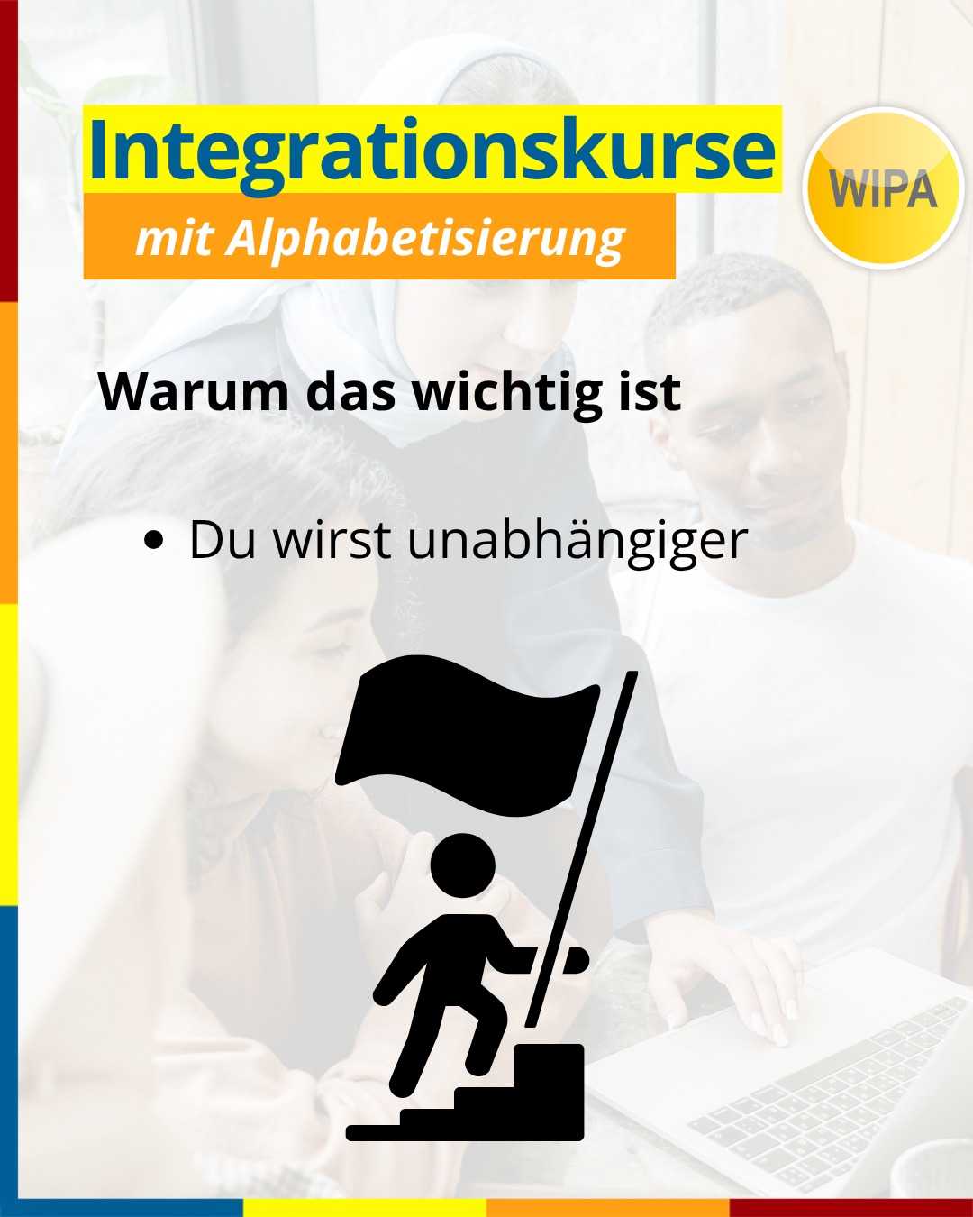 🇩🇪 Alphabetisierung & Integrationskurs in Berlin – Deutsch lesen, schreiben & sprechen lernen
Du möchtest Deutsch lesen und schreiben lernen?
Unsere Alphabetisierungskurse in Berlin bieten dir den perfekten Start: Schritt für Schritt lernst du das Alphabet, lesen, schreiben und sicher Deutsch sprechen – für Alltag, Beruf und Gesellschaft.
📚 Kursinhalte:
• Alphabet lernen & Buchstaben sicher schreiben ✍️
• Lesen & Schreiben für den Alltag (Formulare, Schilder, Nachrichten)
• Deutsch sprechen & verstehen 🗣️
• Lernstrategien: „Lernen lernen“
• Orientierungskurs (100 UE): Politik, Gesellschaft & Geschichte 🇩🇪
• Insgesamt 900 UE (≈ 12 Monate) + optional 300 UE Wiederholung
• Abschluss: Deutsch-Test für Zuwanderer (telc DTZ A2/B1) + Test „Leben in Deutschland“ ✅
🕓 Kurszeiten:
👉 montags bis freitags, 4 Unterrichtseinheiten pro Tag
📍 Standorte in Berlin:
Lichtenberg – WIPA GmbH, Möllendorffstraße 48 (4. OG, Raum 401)
☎️ 030 557414 0 | ✉️ integration@wipa-berlin.de
Moabit – WIPA GmbH, Stromstraße 47 (EG, Raum 003)
☎️ 030 557414 42 | ✉️ integration@wipa-berlin.de
📝 Zur Anmeldung bitte mitbringen:
Pass oder Personalausweis
Meldebescheinigung
(Wenn vorhanden: Aufenthaltstitel, Jobcenter-/Sozialamt-Bescheid, Zulassung/Verpflichtung, DTZ-Zertifikat)
👉 Jetzt informieren, Termin vereinbaren und starten!
📩 Schreib uns eine E-Mail oder ruf direkt an.
#IntegrationskursBerlin #Alphabetisierungskurs #DeutschLernen #DeutschLesenUndSchreiben #DTZ #BAMFKurs #WIPABerlin #Lichtenberg #Moabit #IntegrationInDeutschland #DeutschFürErwachsene #AlphabetisierungDeutsch #IntegrationKurs #telcDTZ #LebenInDeutschland #DeutschKursBerlin