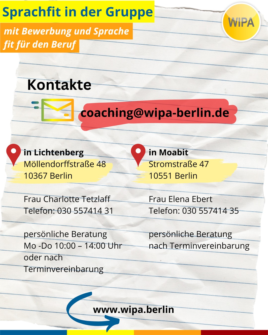 🎯 Sprachfit in der Gruppe – dein Sprungbrett in den Beruf!
Mach dich fit für Bewerbung, Job & Alltag – gemeinsam in einer motivierten Gruppe 💪
✨ Was dich erwartet:
💬 Berufsspezifisches Deutsch
📚 Fachtexte & Fachwortschatz
🗣️ Kommunikation & Aussprache
📝 Bewerbungstraining
👥 Gruppencoaching mit ca. 10 Teilnehmer*innen
📆 200 Unterrichtseinheiten in nur 12 Wochen!
📍 Wo: WIPA Berlin, Möllendorffstraße 48
🕒 Wann:
Dienstleistungsberufe A2: Start 20.11.25
Dienstleistungsberufe B1: Start 24.11.25 oder 04.12.25
Dienstleistungsberufe B2: Start 01.12.25
Soziale Berufe B1: Start 08.12.25
Akademische Berufe C1: Termine folgen
💡 Mit AVGS vom Jobcenter oder der Agentur für Arbeit möglich!
Jetzt informieren & Platz sichern 👉
📞 030 557414 31
📧 charlotte.tetzlaff@wipa.de
oder
📞 030 557414 35
📧 elena.ebert@wipa.de
#DeutschfürdenJob #Sprachfit #Deutschlernen #Berufsdeutsch #Bewerbungstraining #BerlinLichtenberg #DeutschfürdenBeruf #AVGS #Jobstart #DeutschundBeruf