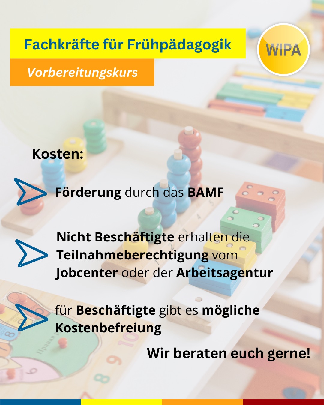 🌱 Arbeiten mit Kindern ist dein Traum?
Dann starte jetzt deine berufliche Zukunft in der Frühpädagogik mit einem Berufssprachkurs Deutsch für Erzieher*innen und pädagogische Fachkräfte in Berlin 👶📚
Unsere BAMF-geförderten Deutschkurse B2 und C1 bereiten dich gezielt auf den Arbeitsalltag in der Kita, auf pädagogische Kommunikation, Elterngespräche und Fachdokumentation vor.
🟩 B2 Frühpädagogik – Präsenz (Deutsch B2 Beruf)
📅 23.03.2025 – 21.09.2026
⏰ Mo–Fr | 09:00–12:15
📍 Stromstr. 47, 10551 Berlin
🟦 C1 Frühpädagogik – Online (Deutsch C1 Beruf)
📅 23.03.2026 – 16.11.2026
⏰ Mo–Do | 17:30–20:00
💻 Online-Berufssprachkurs Deutsch
🟩 B2 Frühpädagogik – Präsenz (Deutsch lernen für Erzieher*innen)
📅 25.03.2026 – 23.09.2026
⏰ Mo–Fr | 08:15–11:30
📍 Möllendorffstr. 48, 10367 Berlin
✨ Deutsch für den Beruf. Deutsch für deine Zukunft.
👉 Jetzt informieren & Platz im Berufssprachkurs Frühpädagogik Berlin sichern!
#DeutschfürErzieher #Erzieherausbildung #PädagogischeFachkräfte #Weiterbildung #KarriereimSozialbereich #IntegrationdurchSprache #BeruflicheIntegration #DeutschundBeruf