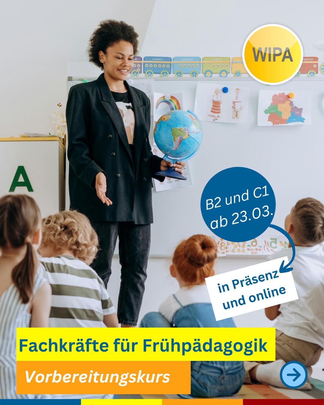 🌱 Arbeiten mit Kindern ist dein Traum?
Dann starte jetzt deine berufliche Zukunft in der Frühpädagogik mit einem Berufssprachkurs Deutsch für Erzieher*innen und pädagogische Fachkräfte in Berlin 👶📚
Unsere BAMF-geförderten Deutschkurse B2 und C1 bereiten dich gezielt auf den Arbeitsalltag in der Kita, auf pädagogische Kommunikation, Elterngespräche und Fachdokumentation vor.
🟩 B2 Frühpädagogik – Präsenz (Deutsch B2 Beruf)
📅 23.03.2025 – 21.09.2026
⏰ Mo–Fr | 09:00–12:15
📍 Stromstr. 47, 10551 Berlin
🟦 C1 Frühpädagogik – Online (Deutsch C1 Beruf)
📅 23.03.2026 – 16.11.2026
⏰ Mo–Do | 17:30–20:00
💻 Online-Berufssprachkurs Deutsch
🟩 B2 Frühpädagogik – Präsenz (Deutsch lernen für Erzieher*innen)
📅 25.03.2026 – 23.09.2026
⏰ Mo–Fr | 08:15–11:30
📍 Möllendorffstr. 48, 10367 Berlin
✨ Deutsch für den Beruf. Deutsch für deine Zukunft.
👉 Jetzt informieren & Platz im Berufssprachkurs Frühpädagogik Berlin sichern!
#DeutschfürErzieher #Erzieherausbildung #PädagogischeFachkräfte #Weiterbildung #KarriereimSozialbereich #IntegrationdurchSprache #BeruflicheIntegration #DeutschundBeruf