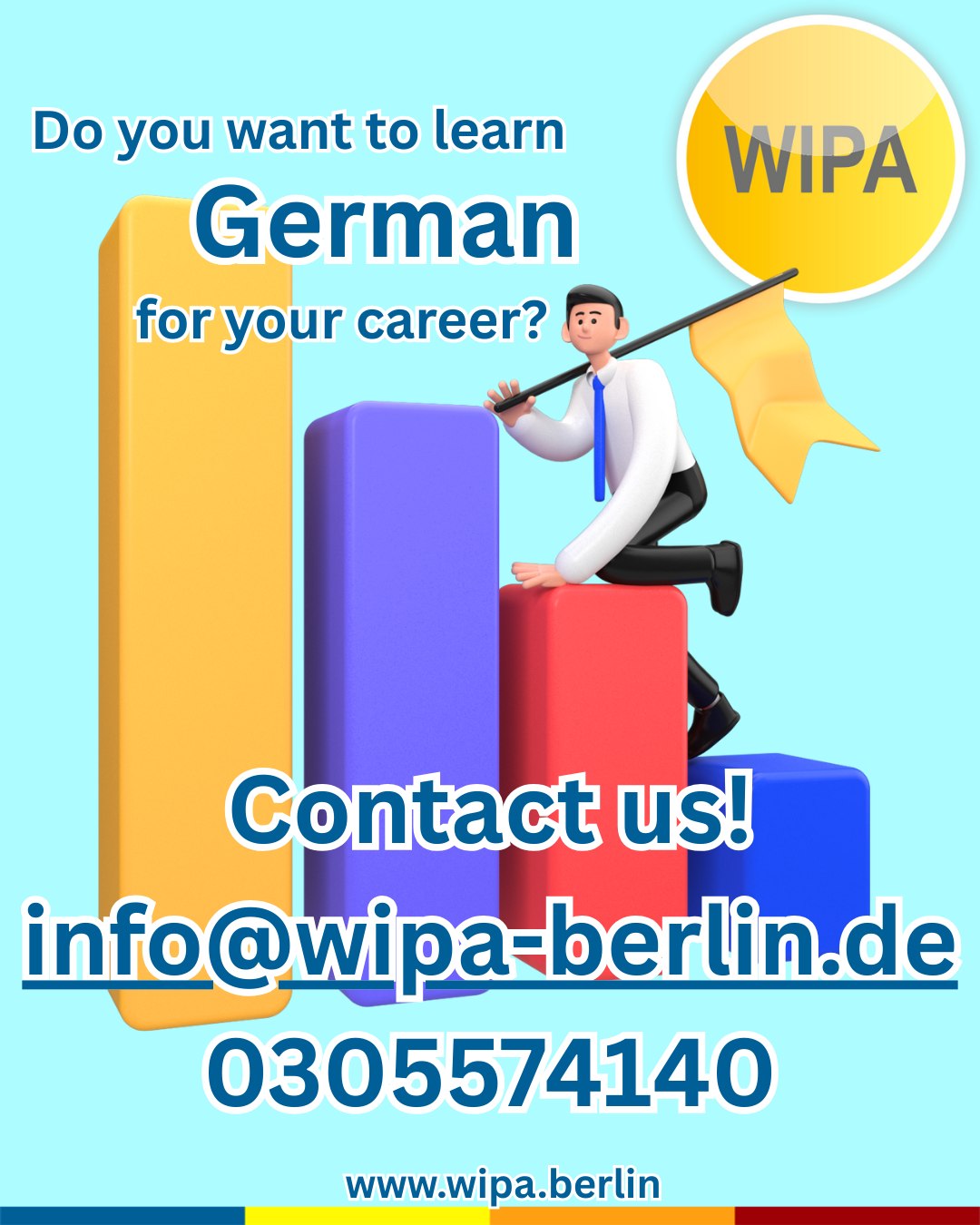 Are you looking for online or in-person German courses? Then you’re in the right place at WIPA Berlin. We offer the right courses for German and English – all year round.
We offer German courses online and on site, for both companies and private individuals, including BAMF-funded courses as well as programs financed by the Jobcenter and the Federal Employment Agency.
Our course portfolio includes:
🌍 Online and in-person German courses
🏢 German courses for companies and private individuals
🤝 Integration courses (BAMF-funded)
🔤 Alphabetization courses
📖 German for learners with low literacy
💼 Vocational German courses (BSK)
🎯 Job coaching
🗣️ Language coaching
🇬🇧 Englishfit
📘 English courses
🧒 Children’s courses (German and English for preschool and primary school children)
📝 Exam preparation (telc, XpertBusiness, Microsoft Specialist, MSA)
💻 Practical IT courses
📊 Retraining programs and further education in office management, payroll, finance, and accounting
WIPA Berlin is also a certified examination center for telc and XpertBusiness exams.
Registration periods and course start dates vary depending on the course format and funding. Contact us early – we’ll be happy to advise you and support you step by step on your learning journey.
👉 Register now and get started with WIPA Berlin!
#CareerInGermany #careeringermany #jobsingermany #learngerman