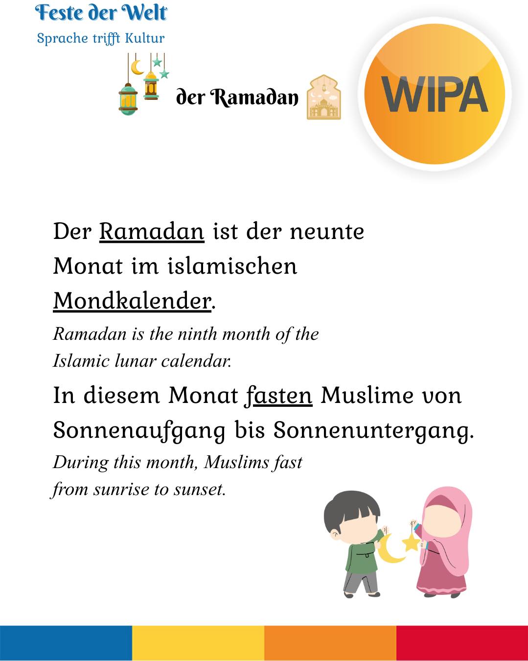 Der Ramadan ist mehr als nur das Fasten. 🌙
Muslime fasten von Sonnenaufgang bis Sonnenuntergang und verzichten bewusst auf Essen und Trinken. Der Beginn wird durch den Mondkalender bestimmt – deshalb findet der Ramadan jedes Jahr zu einem anderen Datum statt.
Das Fasten erinnert an die Offenbarung des Korans, stärkt die Spiritualität und motiviert viele dazu, zusätzliche Gebete zu verrichten.
Am Abend trifft man sich zum Iftar, um gemeinsam das Fasten zu brechen. Dieses gemeinsame Essen stärkt den Zusammenhalt und die Gemeinschaft.
In Deutschland ist der Ramadan Teil religiöser Vielfalt. Integration bedeutet hier auch, im Alltag Rücksicht zu nehmen und Verständnis zu zeigen.
💬 Wie kann man im Arbeits- oder Schulalltag respektvoll mit dem Fasten umgehen?
____
Ramadan is more than just fasting. 🌙
Muslims fast from sunrise to sunset and consciously refrain from food and drink. The beginning is determined by the lunar calendar, which is why Ramadan starts on a different date each year.
Fasting commemorates the revelation of the Quran, strengthens spirituality, and encourages many to perform additional prayers.
In the evening, people gather for Iftar to break the fast together. This shared meal strengthens cohesion and community.
In Germany, Ramadan is part of religious diversity. Integration also means showing consideration and understanding in everyday life.
💬 How can we respectfully support colleagues or classmates who are fasting?
#Ramadan #DasFasten #SpracheUndKultur #Integration #FesteDerWelt #Wortschatzlernen #Deutschlernen #Fasting #LearnGerman #InterculturalLearning