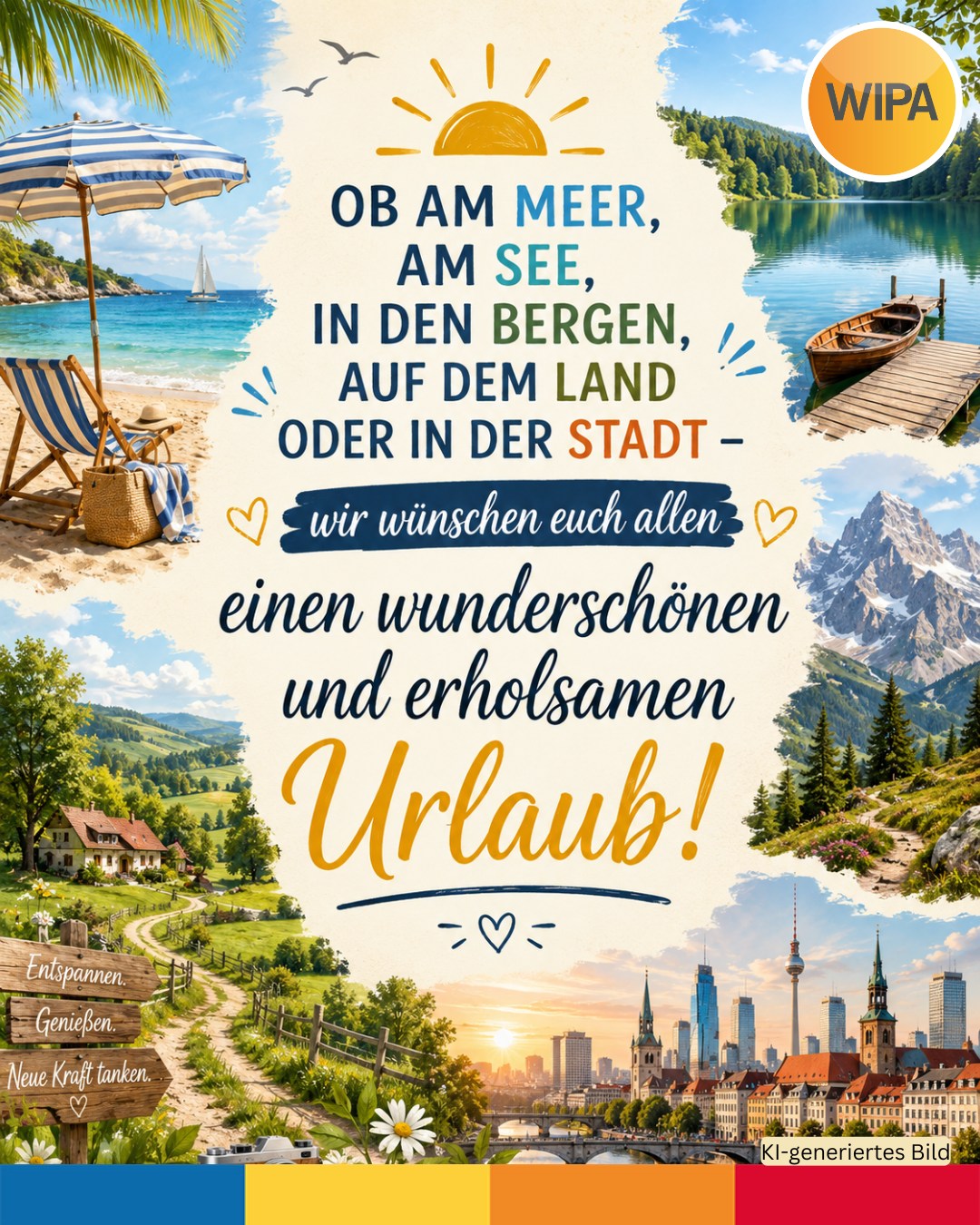 🏢 Unsere ÜFA macht Urlaub! ☀️
Die ÜFA – unsere Übungsfirma – ist ein fiktives, aber realitätsnahes kaufmännisches Unternehmen. Sie ist ein wichtiger Bestandteil unserer Modularen kaufmännischen Weiterbildung mit digitalen Kompetenzen für den modernen Büroalltag (MKW+).
In der ÜFA kannst du theoretisches Wissen direkt in die Praxis umsetzen: Du bearbeitest typische kaufmännische Aufgaben, schreibst Geschäftsbriefe und E-Mails, erstellst Angebote und Rechnungen und lernst verschiedene Abläufe in einem Unternehmen kennen. Dabei wirst du von unseren erfahrenen Lehrkräften unterstützt.
Doch wie jedes Unternehmen braucht auch unsere ÜFA einmal eine Pause. 😉
🌴 Nächste Woche haben wir Betriebsferien.
📅 Ab dem 10. August sind wir wieder für dich da!
Kontakte:
📧amdl@wipa-berlin.de
☎ 030 557414 24
📍Möllendroffstraße 48
10367 Berlin
2. Etage, Raum 201
Passend dazu lernst du heute einige wichtige Vokabeln und Redewendungen rund um die Themen Unternehmen, Büro und Urlaubszeit.
Welche Redewendung kanntest du schon? Schreib es uns in die Kommentare! 👇
#Übungsfirma #KaufmännischeWeiterbildung #DeutschImBeruf #BüroDeutsch #Bildungsgutschein