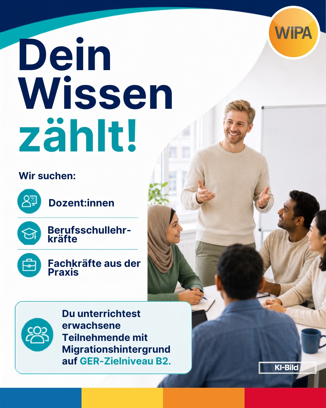 📚 Du vermittelst kaufmännisches Wissen verständlich, praxisnah und mit Begeisterung? Dann werde Teil unseres Teams!
Für unsere kaufmännischen Weiterbildungen in Berlin suchen wir engagierte Lehrkräfte, Dozent:innen, Trainer:innen, Berufsschullehrkräfte sowie Fachkräfte aus der Praxis, die ihr Fachwissen gern an erwachsene Teilnehmende weitergeben. Du kannst einzelne Unterrichtsfächer übernehmen oder mehrere kaufmännische Themenbereiche abdecken – flexibel und passend zu deinen beruflichen Schwerpunkten.
Gesucht werden Expert:innen unter anderem für kaufmännische Grundlagen, Wirtschafts- und Sozialkunde, Personalwesen, Finanzbuchhaltung, Rechnungswesen, Microsoft Office, DATEV und Lexware. Besonders wichtig sind uns eine verständliche Wissensvermittlung, ein moderner und anwendungsorientierter Unterricht sowie Freude an der Erwachsenenbildung, beruflichen Weiterbildung und Qualifizierung.
Unsere Kursteilnehmenden bringen unterschiedliche berufliche und kulturelle Erfahrungen mit und verfügen über Deutschkenntnisse auf GER-Niveau B2. Deshalb wünschen wir uns Lehrpersonen, die fachliche Kompetenz mit Geduld, Offenheit und Sensibilität für sprachliche und kulturelle Vielfalt verbinden.
Dich erwarten flexible Lehraufträge und Unterrichtseinsätze, motivierte Teilnehmende, ein kollegiales Arbeitsumfeld und die Möglichkeit, deine Kenntnisse aus Wirtschaft, Verwaltung, Buchhaltung oder kaufmännischer Praxis gezielt einzubringen.
📩 Interesse an einer Tätigkeit als Dozent:in oder Lehrkraft für kaufmännische Weiterbildung? Sende uns eine kurze Nachricht mit deinem Lebenslauf, deinen möglichen Fachbereichen und deiner zeitlichen Verfügbarkeit an:
bewerbung@wipa-berlin.de
amdl@wipa-berlin.de
Wir freuen uns darauf, dich kennenzulernen!
#LehrkraftGesucht #DozentenJobs #Erwachsenenbildung #KaufmännischeWeiterbildung #WeiterbildungBerlin #Finanzbuchhaltung #DATEV #Lexware #MicrosoftOffice #JobsInBerlin
