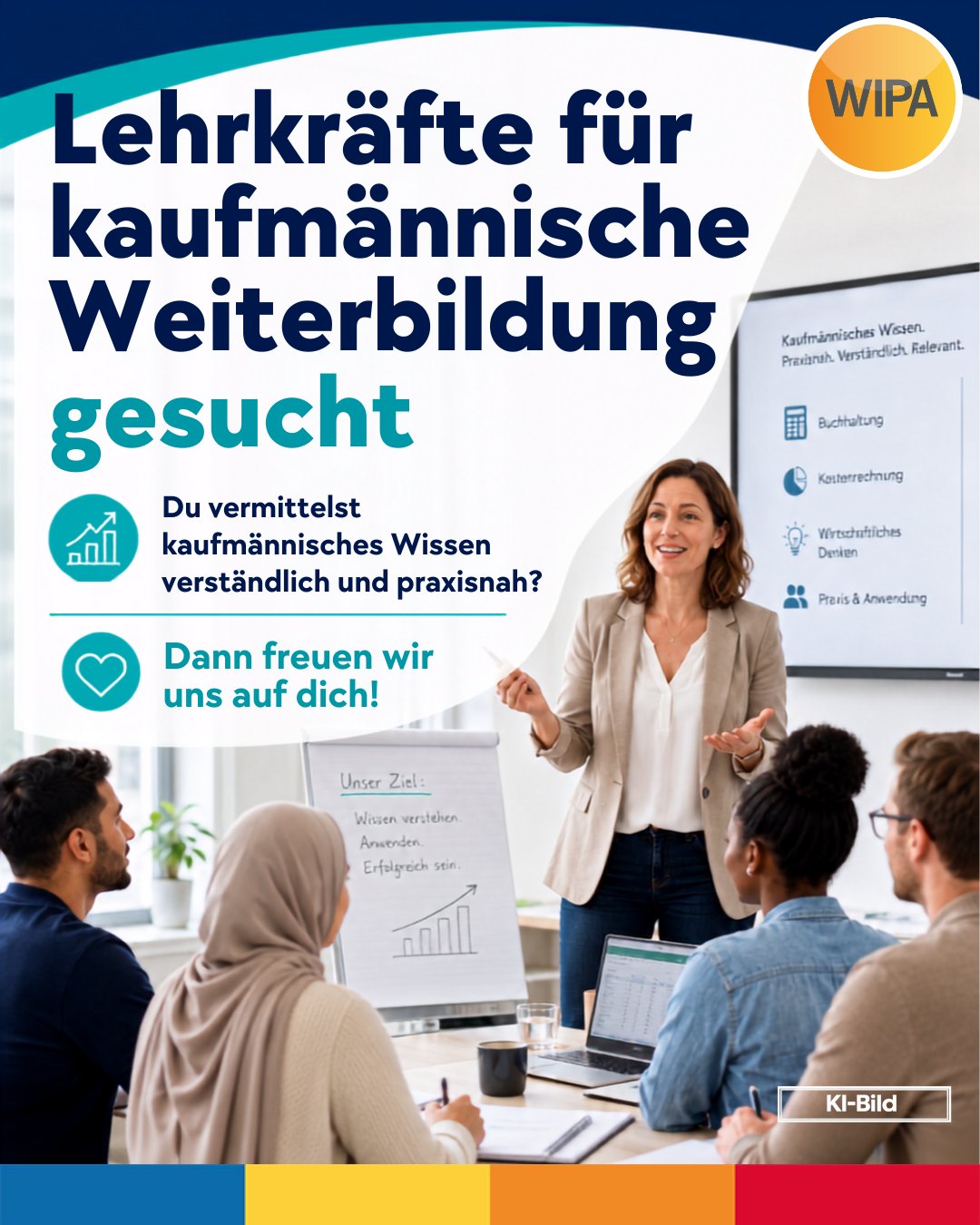📚 Du vermittelst kaufmännisches Wissen verständlich, praxisnah und mit Begeisterung? Dann werde Teil unseres Teams!
Für unsere kaufmännischen Weiterbildungen in Berlin suchen wir engagierte Lehrkräfte, Dozent:innen, Trainer:innen, Berufsschullehrkräfte sowie Fachkräfte aus der Praxis, die ihr Fachwissen gern an erwachsene Teilnehmende weitergeben. Du kannst einzelne Unterrichtsfächer übernehmen oder mehrere kaufmännische Themenbereiche abdecken – flexibel und passend zu deinen beruflichen Schwerpunkten.
Gesucht werden Expert:innen unter anderem für kaufmännische Grundlagen, Wirtschafts- und Sozialkunde, Personalwesen, Finanzbuchhaltung, Rechnungswesen, Microsoft Office, DATEV und Lexware. Besonders wichtig sind uns eine verständliche Wissensvermittlung, ein moderner und anwendungsorientierter Unterricht sowie Freude an der Erwachsenenbildung, beruflichen Weiterbildung und Qualifizierung.
Unsere Kursteilnehmenden bringen unterschiedliche berufliche und kulturelle Erfahrungen mit und verfügen über Deutschkenntnisse auf GER-Niveau B2. Deshalb wünschen wir uns Lehrpersonen, die fachliche Kompetenz mit Geduld, Offenheit und Sensibilität für sprachliche und kulturelle Vielfalt verbinden.
Dich erwarten flexible Lehraufträge und Unterrichtseinsätze, motivierte Teilnehmende, ein kollegiales Arbeitsumfeld und die Möglichkeit, deine Kenntnisse aus Wirtschaft, Verwaltung, Buchhaltung oder kaufmännischer Praxis gezielt einzubringen.
📩 Interesse an einer Tätigkeit als Dozent:in oder Lehrkraft für kaufmännische Weiterbildung? Sende uns eine kurze Nachricht mit deinem Lebenslauf, deinen möglichen Fachbereichen und deiner zeitlichen Verfügbarkeit an:
bewerbung@wipa-berlin.de
amdl@wipa-berlin.de
Wir freuen uns darauf, dich kennenzulernen!
#LehrkraftGesucht #DozentenJobs #Erwachsenenbildung #KaufmännischeWeiterbildung #WeiterbildungBerlin #Finanzbuchhaltung #DATEV #Lexware #MicrosoftOffice #JobsInBerlin