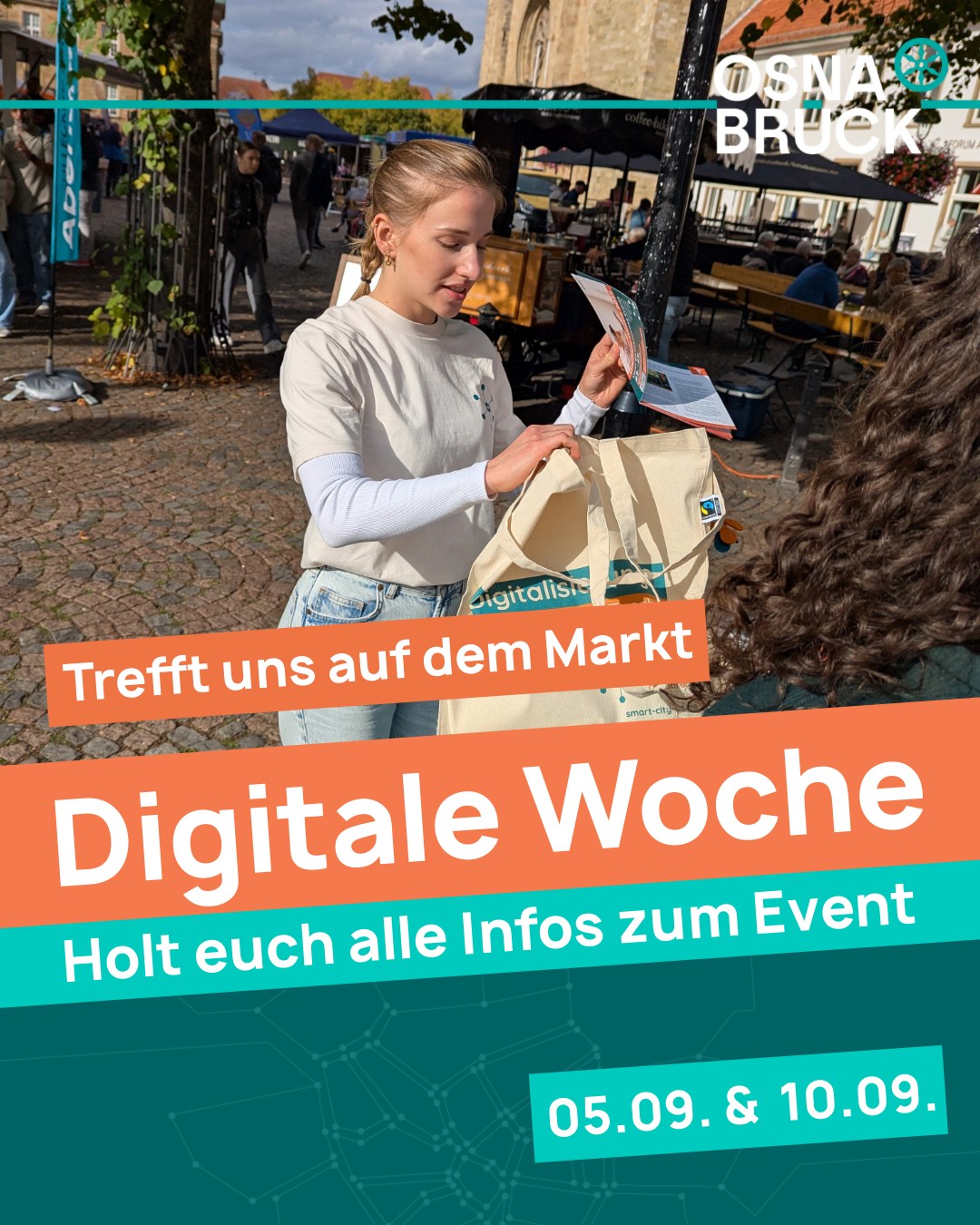 🛒 Trefft uns auf dem Osnabrücker Wochenmarkt und Abendmarkt!
📍5. und 10. September auf dem Markt - Stellt eure Fragen zur Digitalen Woche 2026 und meldet euch direkt an!
💥Vom 21. bis 25. September erwartet euch ein großartiges Angebot - Roboter, KI, Start-ups, Social Media, digitale Verwaltung, Vernetzungsmöglichkeiten und mehr! Für alle Generationen.
👉Kostenlose Anmeldung: Klicke auf den Link in der Bio oder besuche digitalewoche-osnabrueck.de
#diwo #wochenmarkt #smartcity #osnabrück #veranstaltungstipp