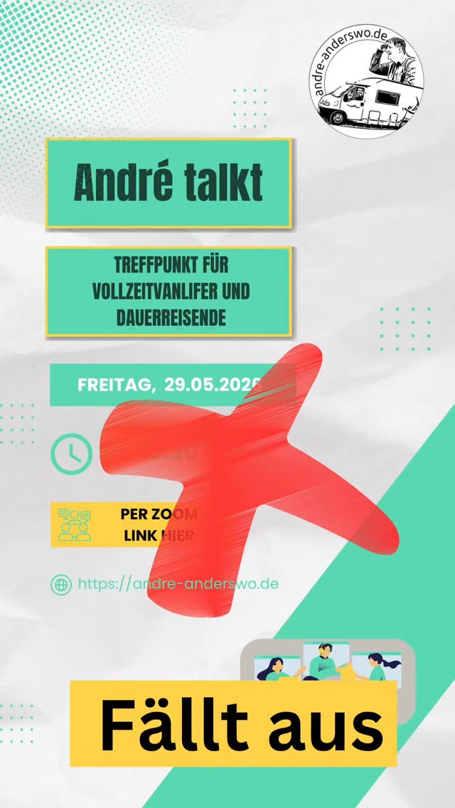 Der Treffpunkt "André talkt" fällt diesen Monat aus.
Wir sehen uns dann vermutlich im Juni wieder. Allen eine gute Reisezeit bis dahin.