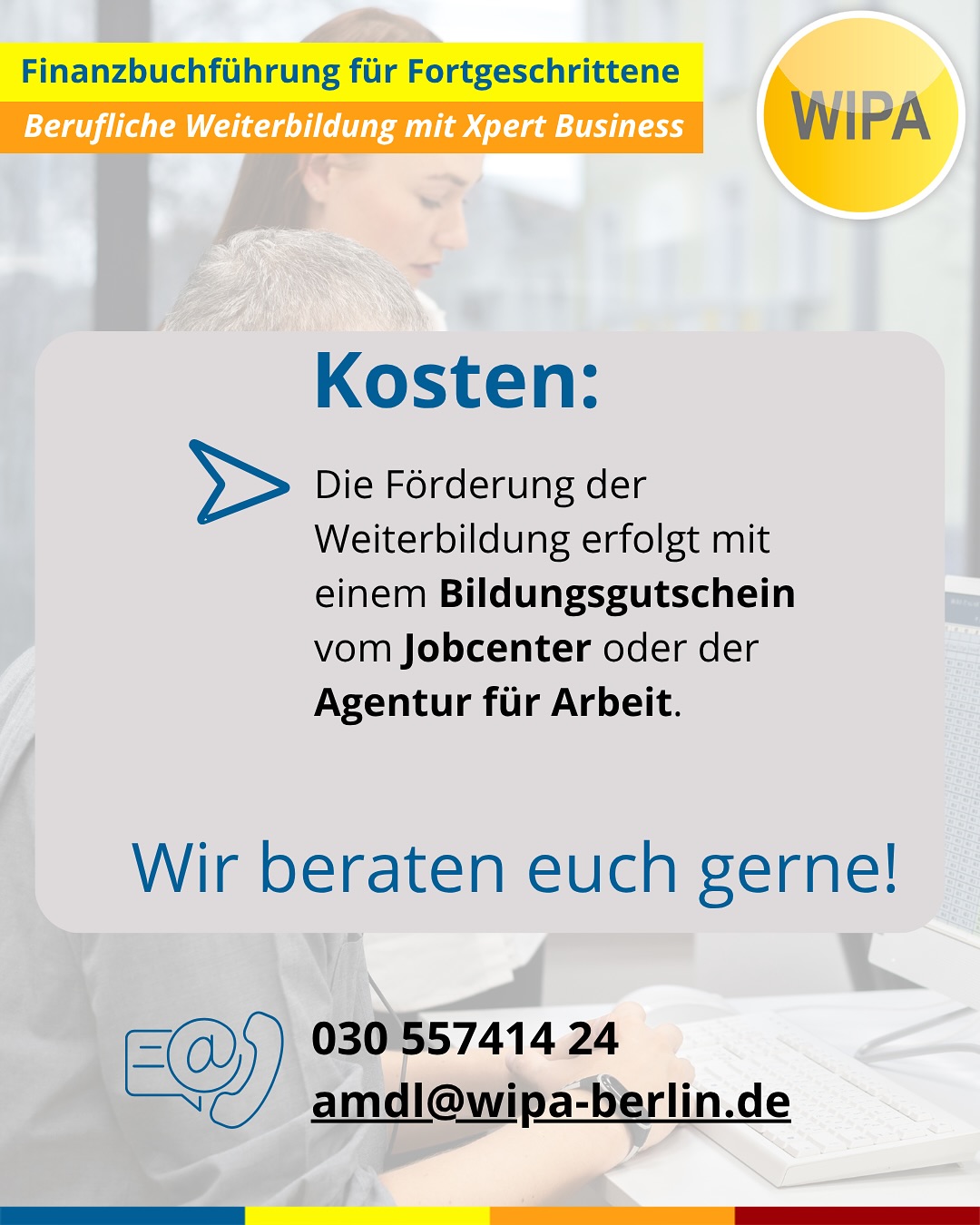 Boost your Skills: Finanzbuchhaltung Aufbaukurs in Berlin 💼📈
Du willst sicher und souverän buchen – auch bei komplexen Fällen? Dann ist unser Finanzbuchhaltung Aufbaukurs (Fibu 2 & 3) in der kaufmännischen Übungsfirma genau dein Upgrade.
👉 Mehr Praxis. Mehr Wissen. Mehr Karriere.
Bei uns lernst du alles, was echte Fachkräfte für Finanzbuchhaltung brauchen:
• EU- & Drittland-Geschäfte
• Abgrenzungen, Rückstellungen & Jahresabschluss
• Praxisfälle am PC (Lexware & DATEV)
• Von EBK bis Schlussbilanz – wir üben alles!
🎯 Deine Ziele? Unsere Mission!
✔ Geprüfte Fachkraft Finanzbuchführung (Xpert Business)
✔ Praxis-Boost für den Job
✔ Perfekt nach Fibu 1 oder zur Wissensauffrischung
💼 Praxistraining inklusive:
Du legst deine eigene Firma an und buchst bis zur Gewinn- und Verlustrechnung – realitätsnah, hands-on, berufstauglich.
📍 Vor Ort in Berlin-Lichtenberg
WIPA GmbH – Möllendorffstraße 48
📞 030 557414 24
✉️ amdl@wipa-berlin.de
🗓 Kursstart: 15.12.2025 – 12.03.2026
Mo–Fr • 08:15–15:25 Uhr
💸 Förderung mit Bildungsgutschein möglich!
✨ Hol dir jetzt deinen kostenlosen Beratungstermin und starte deine Karriere in der Finanzbuchhaltung!
#finanzbuchhaltung #buchhaltunglernen #weiterbildungberlin #wipaberlin #datev #lexware #xpertbusiness #kaufmännischeausbildung #weiterbildung2025 #berlinjobs #karriereboost #buchhalterin #buchhalter #fibu2 #fibu3 #bildungsgutschein #deutschfürdenberuf