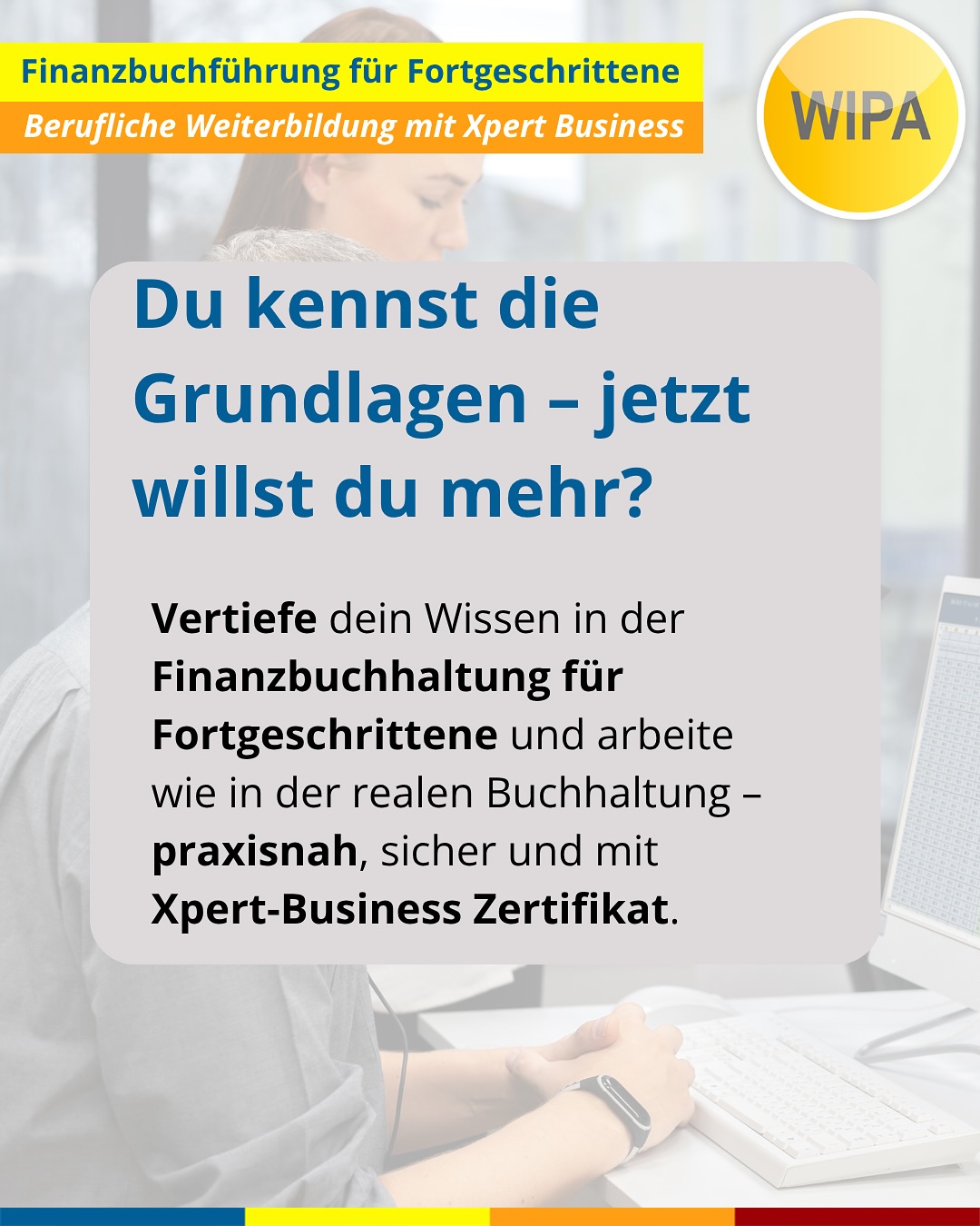 Boost your Skills: Finanzbuchhaltung Aufbaukurs in Berlin 💼📈
Du willst sicher und souverän buchen – auch bei komplexen Fällen? Dann ist unser Finanzbuchhaltung Aufbaukurs (Fibu 2 & 3) in der kaufmännischen Übungsfirma genau dein Upgrade.
👉 Mehr Praxis. Mehr Wissen. Mehr Karriere.
Bei uns lernst du alles, was echte Fachkräfte für Finanzbuchhaltung brauchen:
• EU- & Drittland-Geschäfte
• Abgrenzungen, Rückstellungen & Jahresabschluss
• Praxisfälle am PC (Lexware & DATEV)
• Von EBK bis Schlussbilanz – wir üben alles!
🎯 Deine Ziele? Unsere Mission!
✔ Geprüfte Fachkraft Finanzbuchführung (Xpert Business)
✔ Praxis-Boost für den Job
✔ Perfekt nach Fibu 1 oder zur Wissensauffrischung
💼 Praxistraining inklusive:
Du legst deine eigene Firma an und buchst bis zur Gewinn- und Verlustrechnung – realitätsnah, hands-on, berufstauglich.
📍 Vor Ort in Berlin-Lichtenberg
WIPA GmbH – Möllendorffstraße 48
📞 030 557414 24
✉️ amdl@wipa-berlin.de
🗓 Kursstart: 15.12.2025 – 12.03.2026
Mo–Fr • 08:15–15:25 Uhr
💸 Förderung mit Bildungsgutschein möglich!
✨ Hol dir jetzt deinen kostenlosen Beratungstermin und starte deine Karriere in der Finanzbuchhaltung!
#finanzbuchhaltung #buchhaltunglernen #weiterbildungberlin #wipaberlin #datev #lexware #xpertbusiness #kaufmännischeausbildung #weiterbildung2025 #berlinjobs #karriereboost #buchhalterin #buchhalter #fibu2 #fibu3 #bildungsgutschein #deutschfürdenberuf