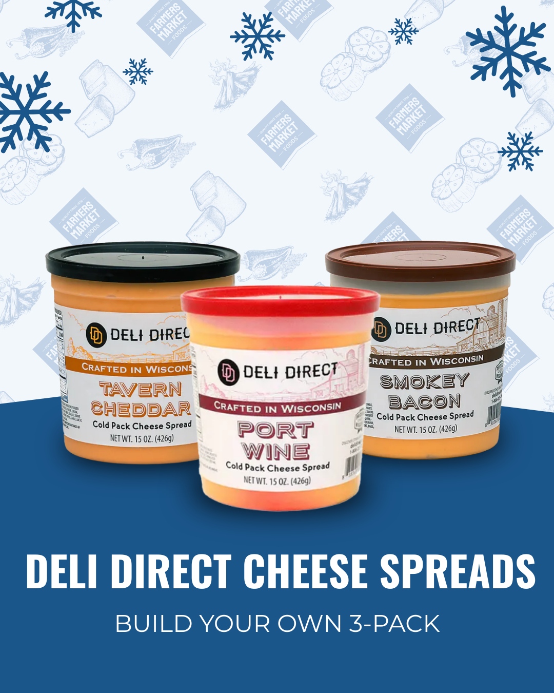Give a Gift That Spreads Cheer! 🧀✨
Our Deli Direct Cold Pack Cheese Spreads make the perfect addition to any cheese board this holiday season.
Create your own custom 3-pack to make gifting even better.
Each spread is rich, creamy, and full of flavor, perfect for crackers, charcuterie boards, and last-minute entertaining.
Shop now at getfarmersmarket.com
#FarmersMarketFoods #HolidayGifts #CharcuterieGifts #CheeseSpreads #Custom #PremiumCheese