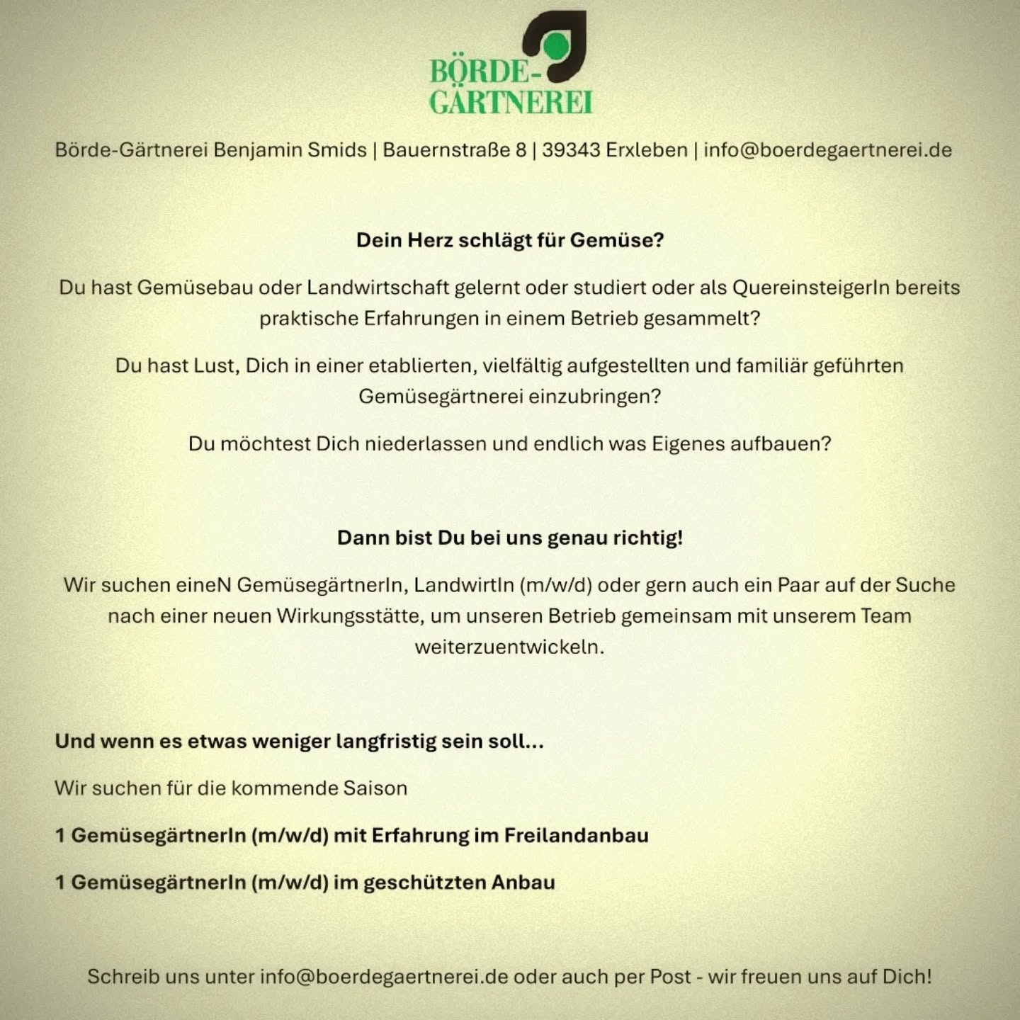Lust auf Bio-Gemüsebau in der Magdeburger Börde? #job #gemüsegärtner #landwirtschaft #gärtn....