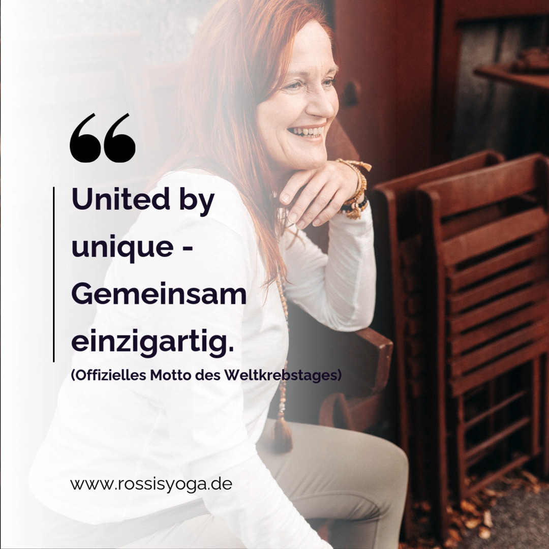 💝 United by unique -
Gemeinsam einzigartig 💝
Diese Verbundenheit zu spüren, Gemeinschaft zu erfahren in einer Lebensphase, in der viele Betroffene sich einsam, verloren, reduziert auf ihre Erkankung und kraftlos fühlen...
Das dies gelingen kann durfte ich schon so oft erfahren in meinen auf Menschen mit einer Krebserfahrung spezialisierten Kursen.
Gemeinsam einzigartig.
👉 Wenn Du Deinen Körper - und Deinen Geist, Deine Psyche stärken möchtest.
Wieder in die Zuversicht und Freude finden möchtest....
Dann schreib mir gerne:
info@rossisyoga.de
Wir finden sicher einen Yoga-Weg für Dich.
An welchem Punkt Deines Weges Du auch immer stehst.
👉 Dieser Kurs ist bewusst auch für Menschen während der Therapie geeignet.
👉 Du möchtest präventiv etwas für Deine Gesundherhaltung tun?
Meine Qualifikation ist bei der Zentralen Prüfstelle Prävention gelistet. Sprich mich an.
📌 Kurs Yoga Sanft
Freitags 08.30 Uhr - 09.45 Uhr
Hybrid (Präsenz & Online)
📍rossiSyoga
im Raum der heilenden Künste
Talhofstr. 12
89518 Heidenheim
📌 ONLINE Kurs der Deutschen Krebshilfe
Donnerstags 18-19 Uhr
Start: 26.02.2026 - 10 Termine
📍Buchbar über die #DeutscheKrebshilfe
Krebs betrifft Millionen Menschen – und jede Geschichte ist einzigartig.
Als Yoga- & Yogatherapeutin für Menschen mit Krebserfahrung verbinde ich medizinisches Fachwissen mit achtsamer Bewegung.
🧘🏻♀️ Yoga kann helfen, wieder Vertrauen in den eigenen Körper zu finden, das Nervensystem zu beruhigen und einen geschützten Raum für sich selbst zu haben.
🌿 Sanft. Individuell. Mit Respekt vor dem, was war – und dem, was gerade möglich ist.
Ab Ende Februar darf ich wieder als Dozentin für die Deutsche Krebshilfe einen 10-wöchigen Yoga Onlinekurs begleiten – eine Aufgabe, die mir sehr am Herzen liegt.
🤍 Wenn dich mein Angebot anspricht, melde dich gerne.
Du bist nicht allein.
Namasté
Susanne
#weltkrebstag #gemeinsamgegenkrebs #darmkrebsprävention #yogahilft #yogatherapie #yogainheidenheim