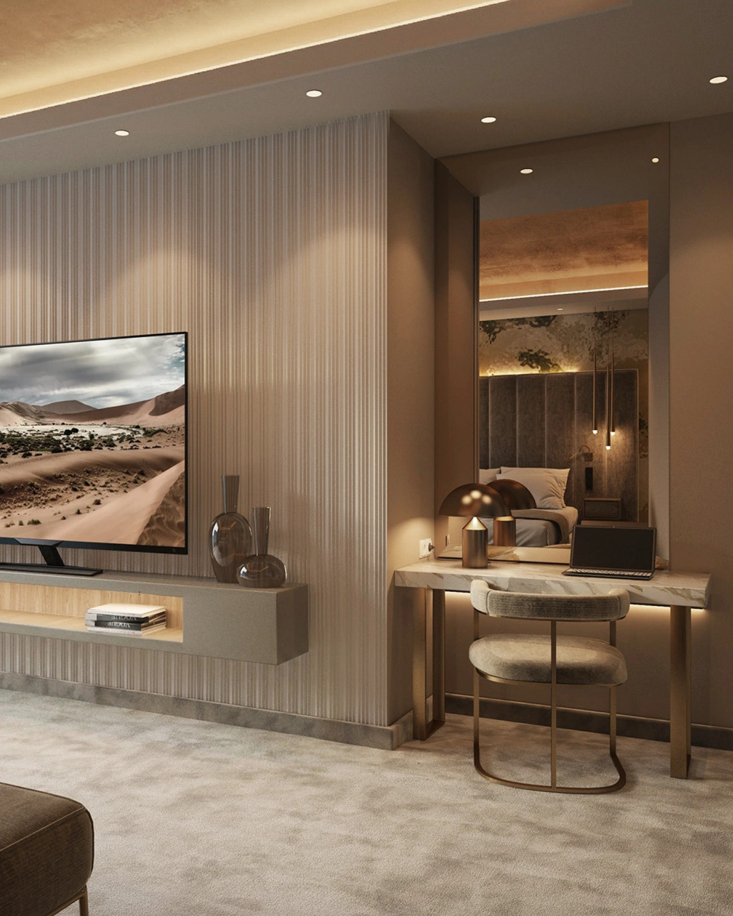 HOTEL SUITE
The room design combines contemporary design with classic elegance and a touch of luxury.
Design concept & 3D visualisations by Kitzig Interior Design
#kitzigdesignstudios #kitziginteriordesign #interiordesign #designconcept #hoteldesign #guestroomdesign #suites #hotelinterior luxurybedroom