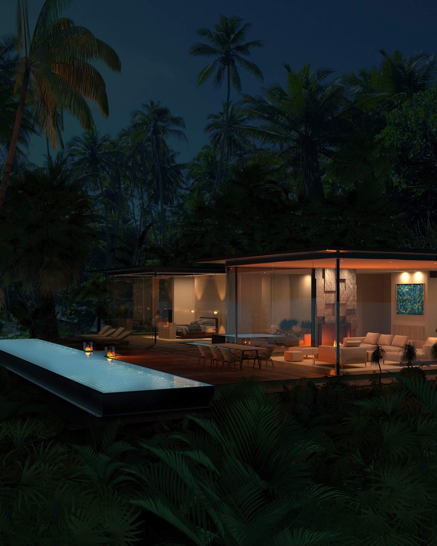 PRIVATE VILLAS RESORT
The concept aims to combine nature and luxury by utilising existing spaces and buildings to create a stylish form of slow travel. The indoor and outdoor spaces merge through themes such as nature, light, shapes and materials that are found and processed locally. Guests can enjoy the flora, fauna and sky in ‘nests’ or relax in sunny spots by the water. All buildings are transparent and intimate, with a focus on natural colours and materials that incorporate international design and craftsmanship.
Design by Kitzig Interior Design
#kitzigdesignstudios #kitziginteriordesign #pureluxury #privateresidences #islandresort #luxuryescape #designconcept #residentialdesign #secretescapes #paradisedesign