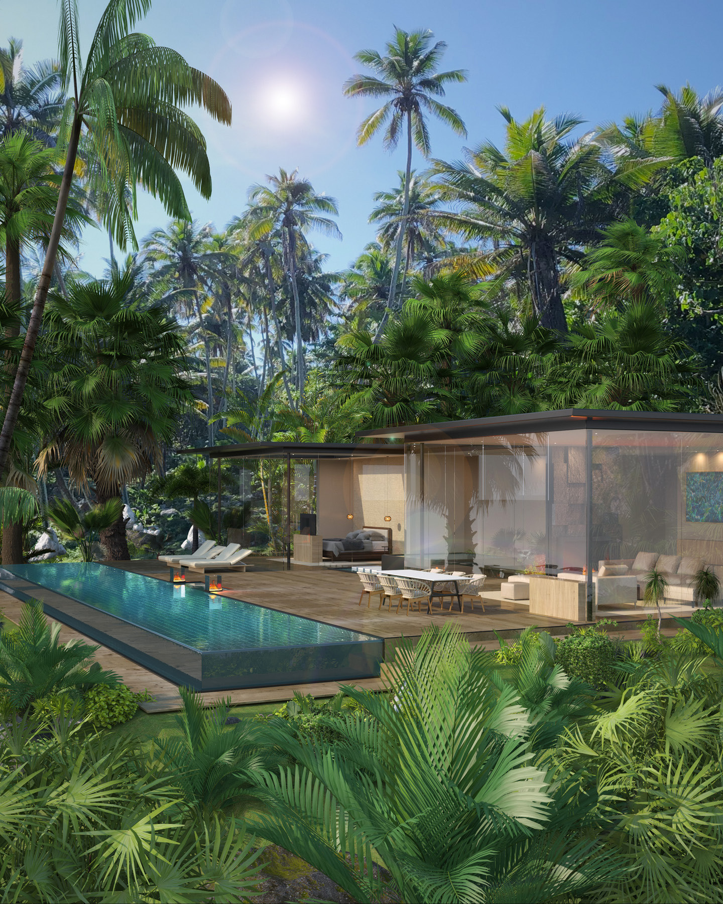 PRIVATE VILLAS RESORT
The concept aims to combine nature and luxury by utilising existing spaces and buildings to create a stylish form of slow travel. The indoor and outdoor spaces merge through themes such as nature, light, shapes and materials that are found and processed locally. Guests can enjoy the flora, fauna and sky in ‘nests’ or relax in sunny spots by the water. All buildings are transparent and intimate, with a focus on natural colours and materials that incorporate international design and craftsmanship.
Design by Kitzig Interior Design
#kitzigdesignstudios #kitziginteriordesign #pureluxury #privateresidences #islandresort #luxuryescape #designconcept #residentialdesign #secretescapes #paradisedesign