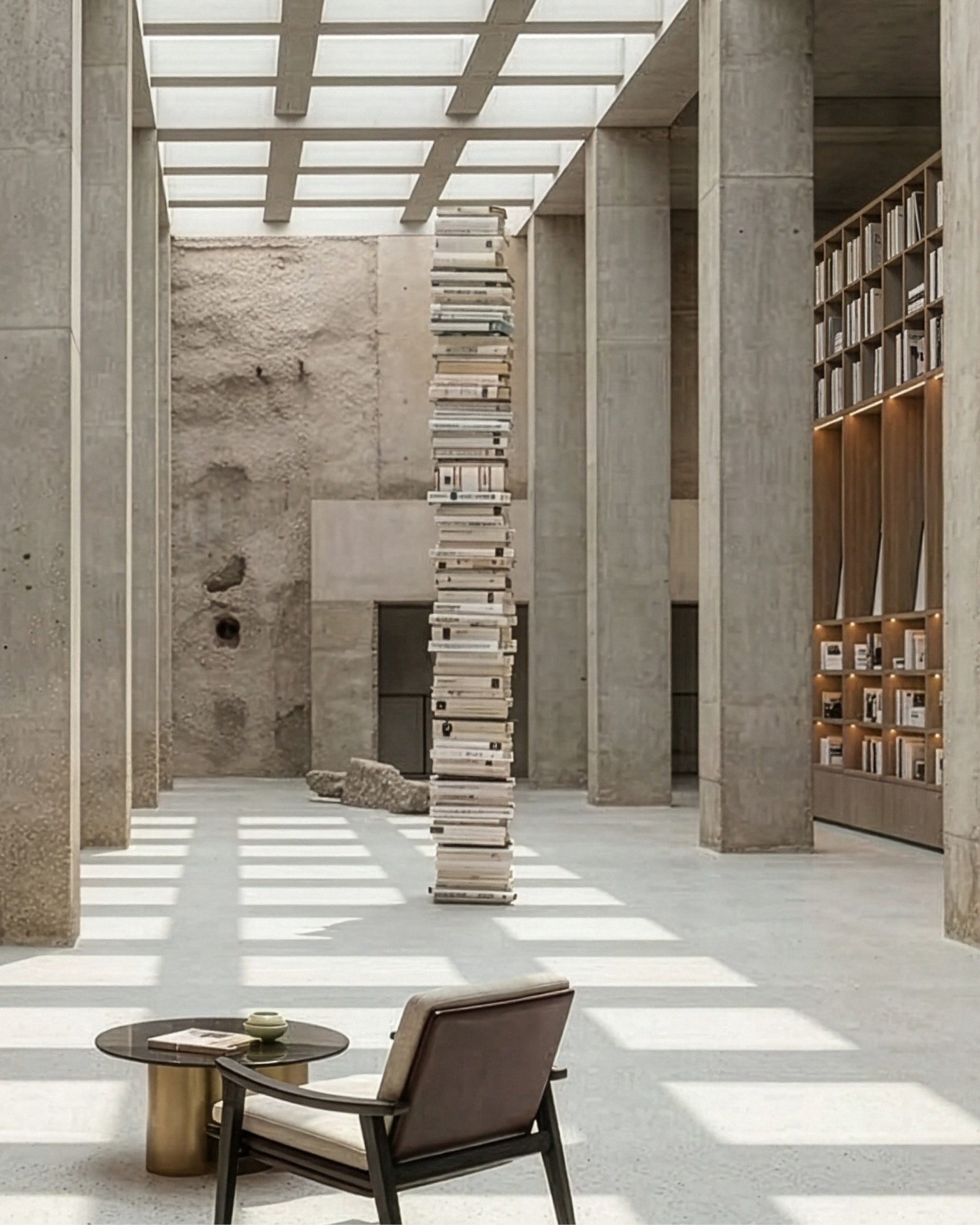 BOOK STORE CONCEPT
The bookshop is conceived as a calm retreat defined by clarity, reduction, and a distinctive quality of light. Exposed concrete walls form a raw, sculptural shell, into which precisely crafted wooden elements are integrated. Their warm materiality creates a deliberate contrast while also functioning as shelving and seating.
#kitzigdesignstudios #kitziginteriordesign #interiordesign #designconcept #interiorstyling #retaildesign #shopinterior #moderninterior #interiorarchitecture #shopdesign #librarydesign #bookstoredesign #bookshopdesign