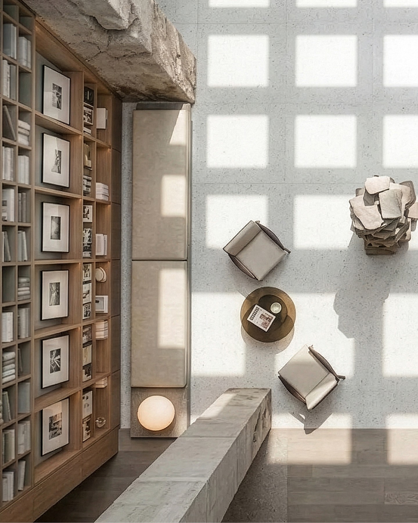 BOOK STORE CONCEPT
The bookshop is conceived as a calm retreat defined by clarity, reduction, and a distinctive quality of light. Exposed concrete walls form a raw, sculptural shell, into which precisely crafted wooden elements are integrated. Their warm materiality creates a deliberate contrast while also functioning as shelving and seating.
#kitzigdesignstudios #kitziginteriordesign #interiordesign #designconcept #interiorstyling #retaildesign #shopinterior #moderninterior #interiorarchitecture #shopdesign #librarydesign #bookstoredesign #bookshopdesign