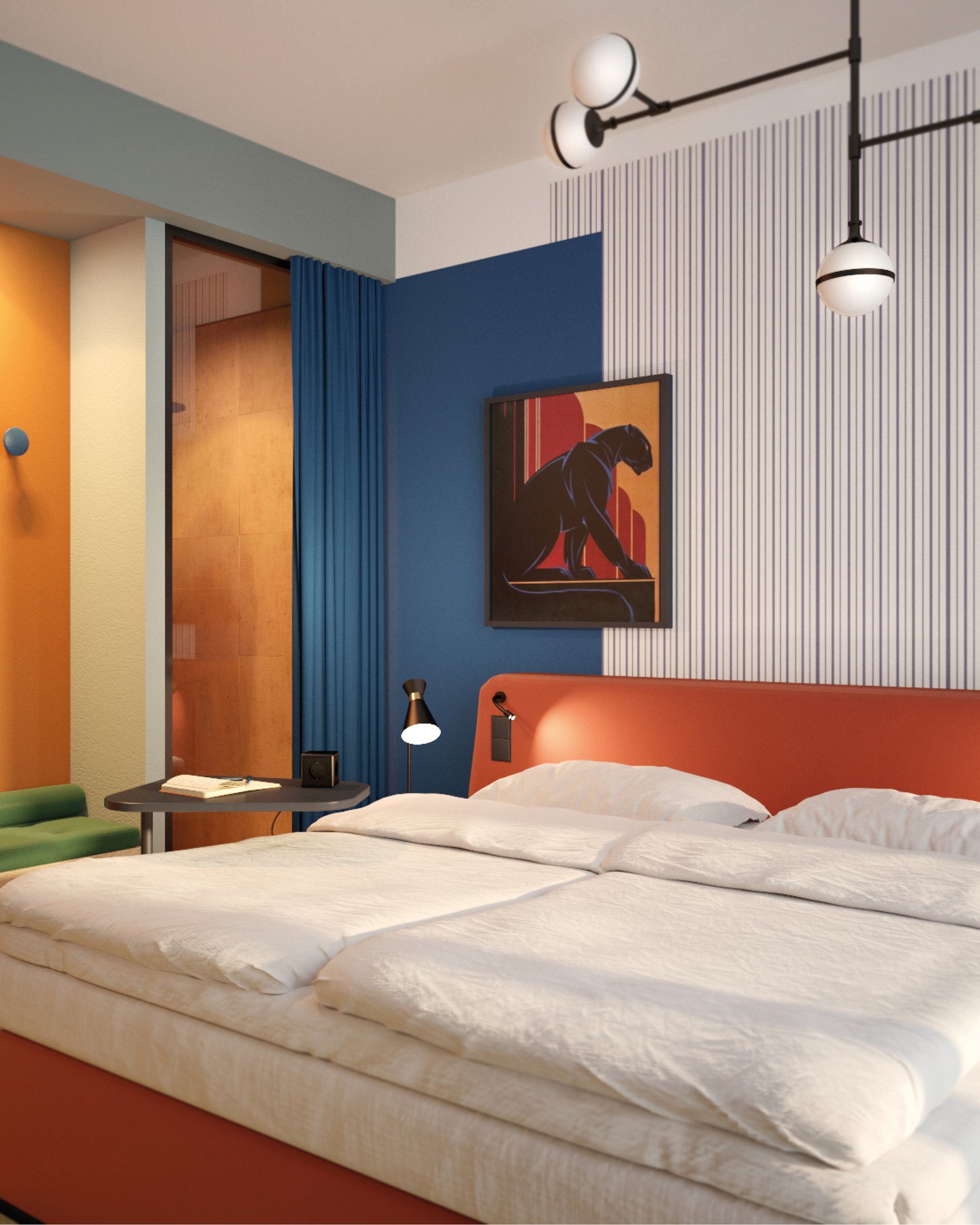 me and all LEIPZIG
Inspired by the Bauhaus products once presented at the Leipzig trade fairs, geometric shapes in warm colours characterise the interior design of the rooms. Unusual luminaires are reminiscent of the former location of the lighting industry.
OPENING SOON!
Design and 3D Visualisation by Kitzig Interior Design
#kitzigdesignstudios #kitziginteriordesign #interiordesign #designhotel #moderninterior #interiorarchitecture #lighting #lightingdesign #meandall #leipzig