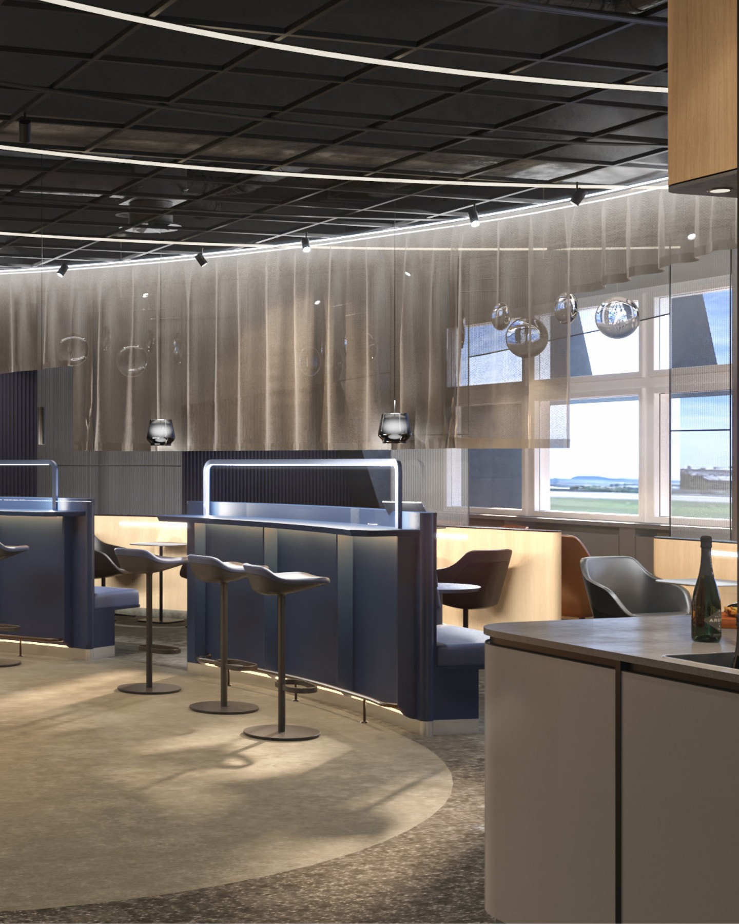 The redesigned Lufthansa Lounge at Stuttgart Airport, which reopened last year, follows a modern architectural concept built around three guiding principles: dynamic, industrial, and mobile
#kitzigdesignstudios #lufthansalounge #stuttgart #airportlounge #restaurantdesign #loungedesign #loungeinterior #lufthansa
