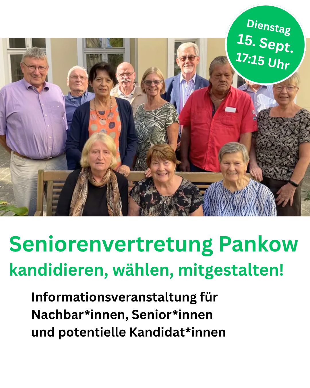 Offene Veranstaltung im Rahmen der Reihe: „Politik an der Feuerschale“ im Stadtteilzentrum Weißensee
Wie setzt sich die Seniorenvertretung für die Interessen älterer Menschen in Pankow ein? Welche Aufgaben übernimmt sie – und wie können Sie selbst etwas bewegen? Lernen Sie die Mitglieder der amtierenden Seniorenvertretung kennen, informieren Sie sich über die Wahl 2027 und kommen Sie mit ihnen ins Gespräch. Nutzen Sie die Gelegenheit, Ihre Fragen direkt an erfahrene Mitglieder zu richten und aus erster Hand zu erfahren, was das Ehrenamt ausmacht und wie Sie sich für Themen wie Teilhabe, Barrierefreiheit oder ein gutes Älterwerden in Pankow engagieren können.
Ob Sie selbst kandidieren möchten, jemanden für die Seniorenvertretung vorschlagen oder sich einfach über Mitwirkungsmöglichkeiten informieren wollen – kommen Sie vorbei und diskutieren Sie mit! Wahlberechtigt sind alle Menschen ab 60 Jahren mit Hauptwohnsitz in Berlin. Sie können selbst kandidieren, andere Personen vorschlagen oder an der Wahl teilnehmen. Die Staatsangehörigkeit spielt dabei keine Rolle.
Weitere Informationen zur Seniorenvertretungswahl finden Sie auf der Internetseite des Bezirksamts Pankow.
#pankow #berlinpankow #seniorenvertretung #seniorenvertretung_pankow #freizeithaus #weissensee #berlinweissensee