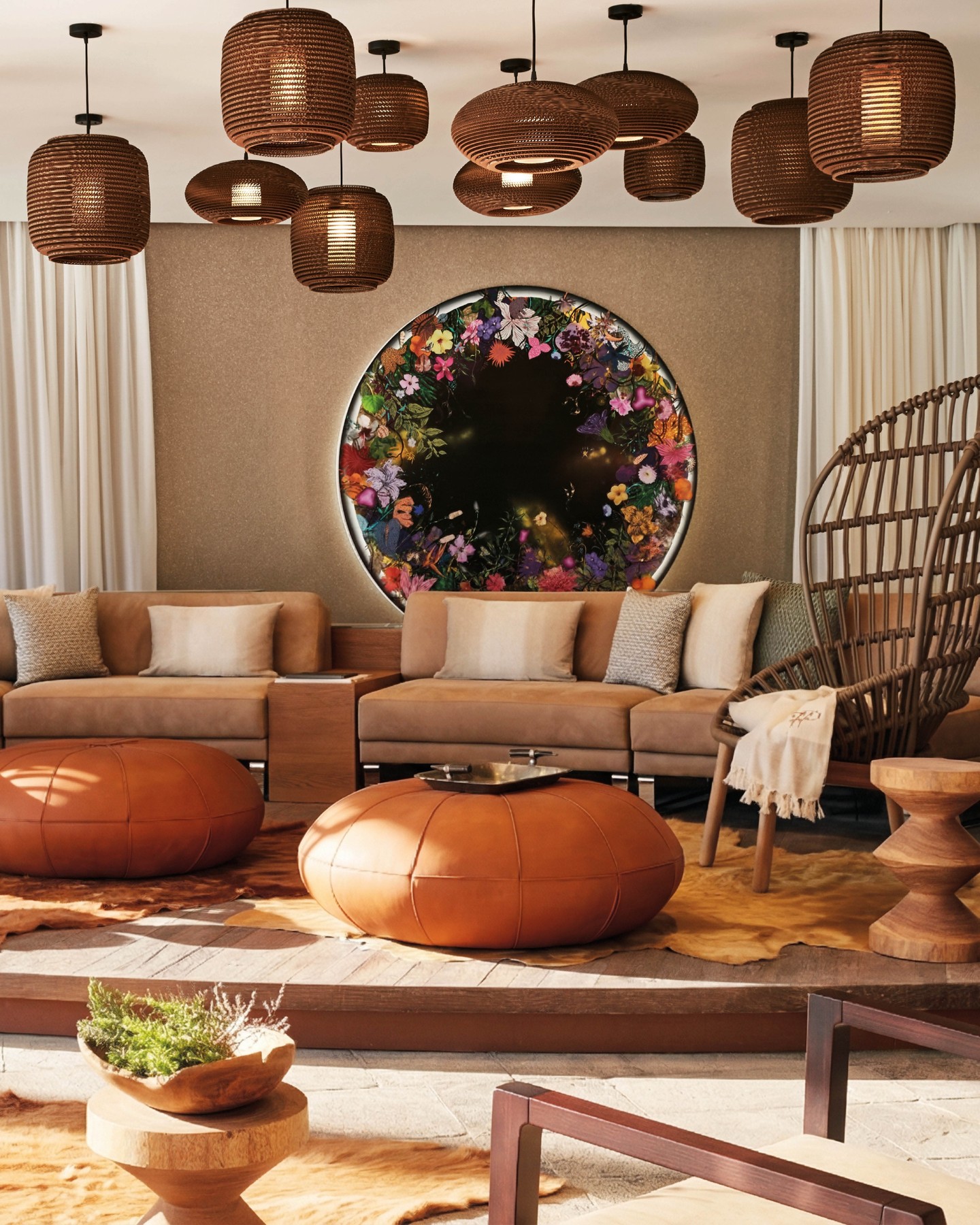One of our favorites: 7Pines Resort Ibiza
Completed in 2018, the 7Pines Resort Ibiza, part of Destination by Hyatt, continues to be a project we're especially fond of.
The opportunity was to design public areas that didn't feel imposed on the landscape, spaces that read as native to the island rather than layered on top of it. Each space was conceived to feel like part of its surroundings, not set against them.
Rather than treating materials as decoration, the public areas were built around a dialogue between raw and smooth surfaces, natural textures, and shifting heights, immersing the design into its environment. Across the lobby, bars and restaurants, this plays out differently in every space, yet always circles back to the same idea.