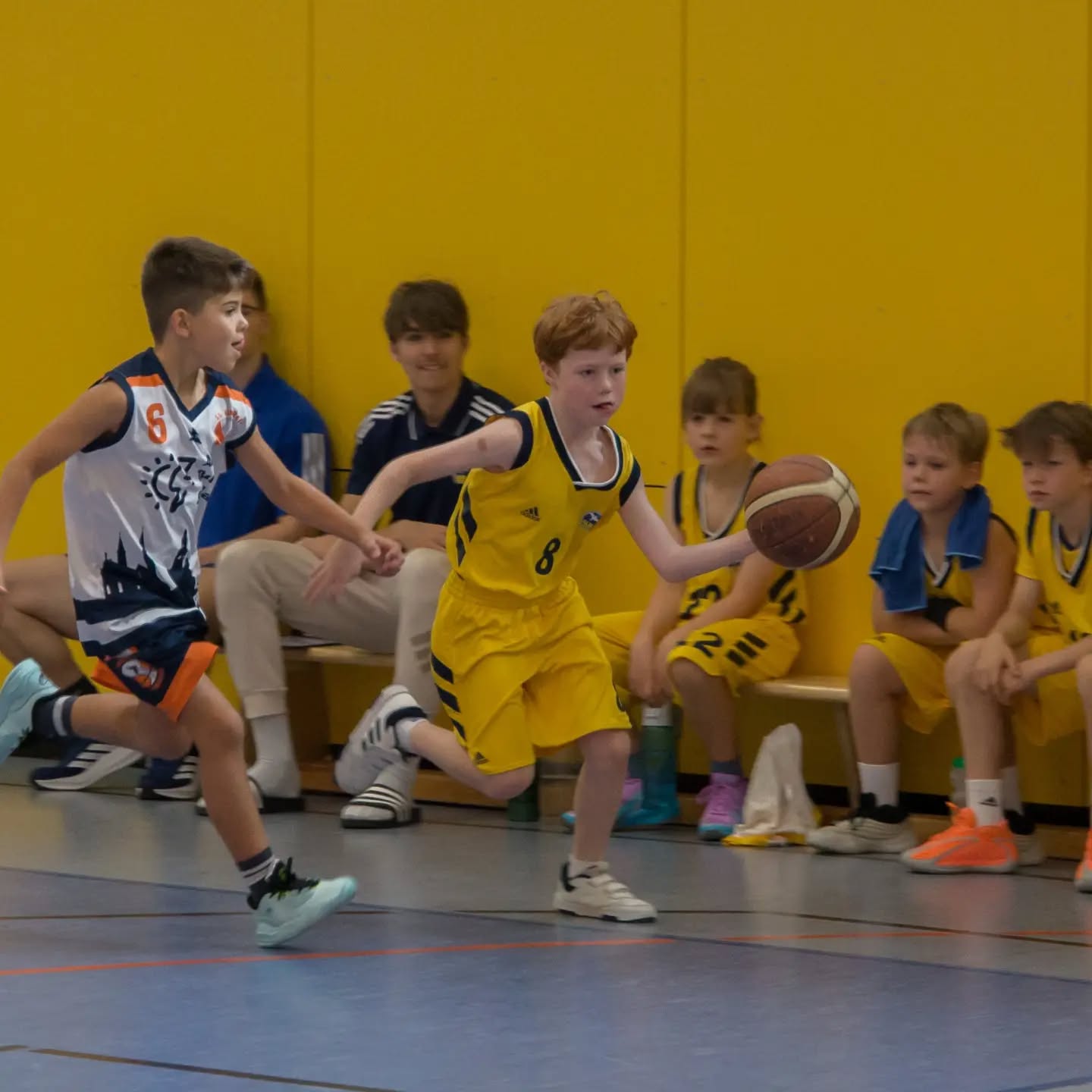 Am Sonntagmorgen ging es für unsere mu10 in der F-Liga gegen ALBA Thomas-Mann.
Trotz der frühen Uhrzeit starteten die Jungs motiviert und energiegeladen ins Spiel und überranten gerade zu Beginn des Spiels häufig unsere Gegner. Dadurch sammelten wir viele einfache Fastbreak-Korbleger. Doch auch wenn wir mal nicht schnell vorne waren, wurden gute Lösungen gefunden und durch viele tolle Pässe offene Abschlüsse herausgespielt. Kurz vor der Halbzeit wachten dann jedoch unsere Gegner auf und zeigten, wie schnell auch sie spielen können. Im Laufe des Spiels schafften die Jungs es aber, früh ihre Gegenspieler aufzunehmen, sodass wir immer mehr gegnerische Angriffe stoppen konnten. Besonders toll zu sehen war, wie das ganze Spiel über nach Pässen geschaut wurde und die Jungs weiter miteinander gespielt haben, auch wenn immer mal wieder Pässe nicht ganz ihr Ziel gefunden haben. So hatten wir auch am Ende gut herausgespielte Abschlüsse, zu denen jeder Spieler etwas beigetragen hat.