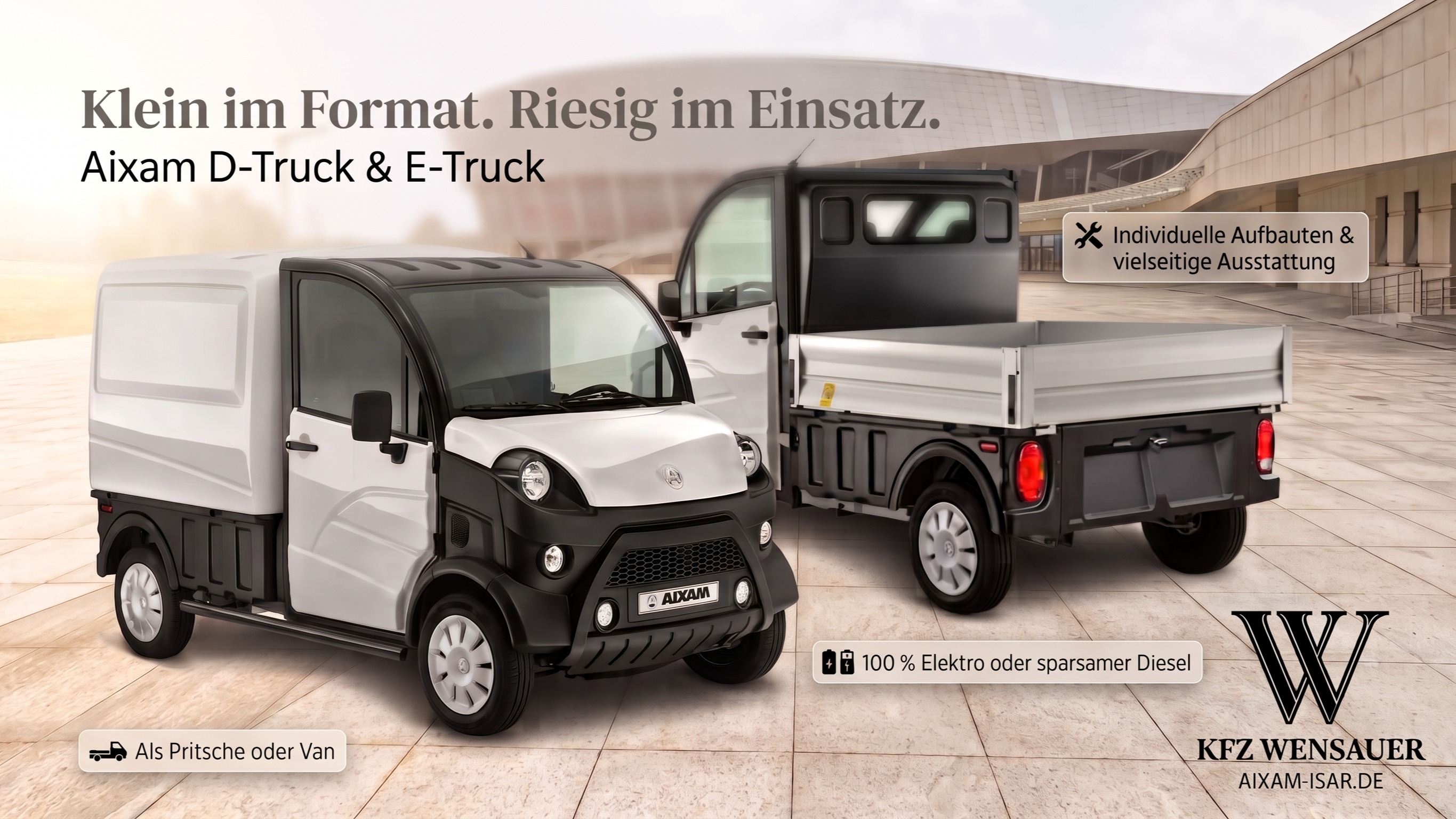 Klein im Format. Riesig im Einsatz. 🚛💨
Egal ob auf dem Betriebshof, im Handwerk, für Gartenarbeiten oder Besorgungen: Die Aixam Trucks sind die ultimativen Allrounder für jede Aufgabe.
Das Beste daran? Sie sind bereits ab 15 Jahren mit dem Moped-Führerschein (Klasse AM) fahrbar – perfekt auch für Azubis im Betrieb!
Neugierig geworden? Komm vorbei oder informiere dich direkt bei uns:
📞 KFZ Wensauer 08771/1364
🌐 Webseite & Konfigurator: www.aixam-isar.de
#aixam #aixampro #dieseltrucks #ETruck #leichtkraftfahrzeug #mopedauto #ab15fahren #kfzwensauer #handwerk #betriebshof #gartenbau #elektromobilität #nutzfahrzeug